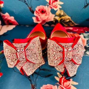 Elegant Red Bow-Embellished Women's Shoes